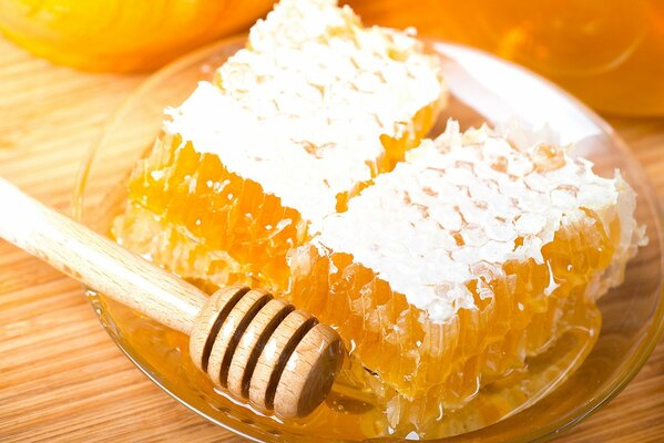 Beautiful yellow honey in a plate