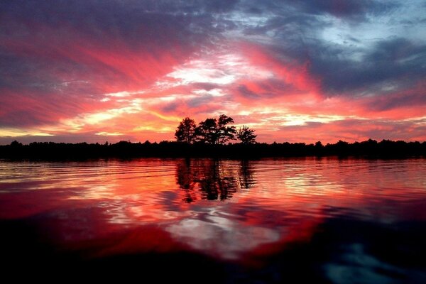 Rich red sunset over the river