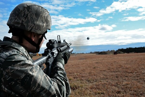 An Air Force private with a grenade launcher