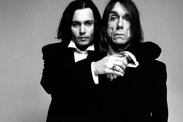 Johnny Depp and Iggy Pop. Black and white photo