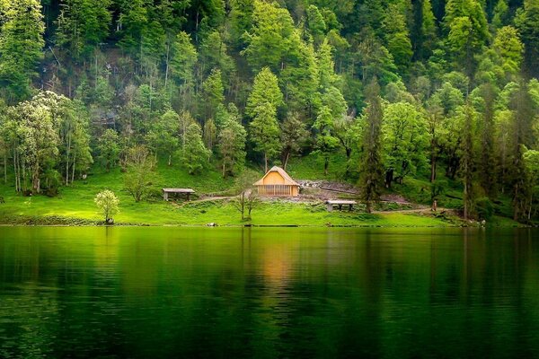 Casa junto al lago en verano