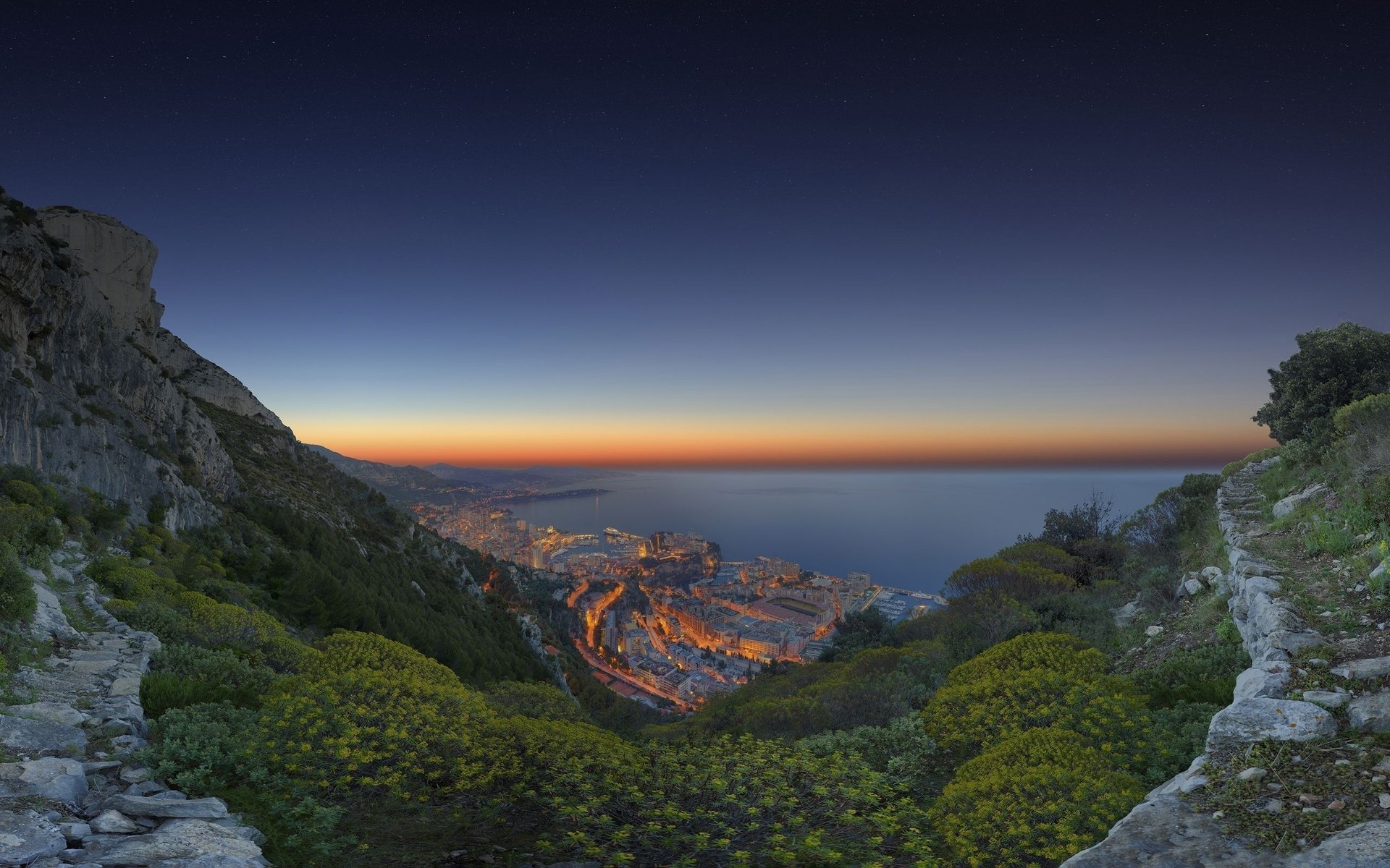 sonnenuntergang stadt meer landschaft