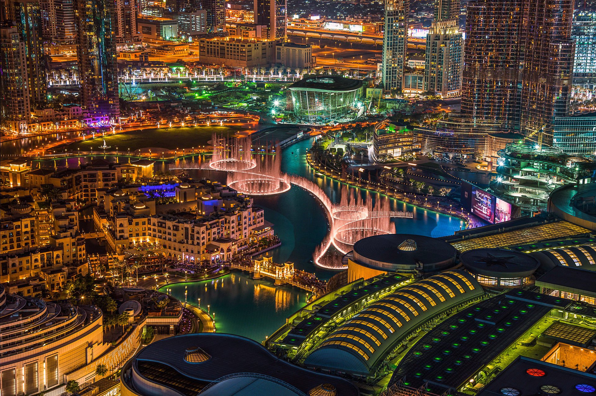 città di notte dubai emirati arabi uniti notte luci fontana