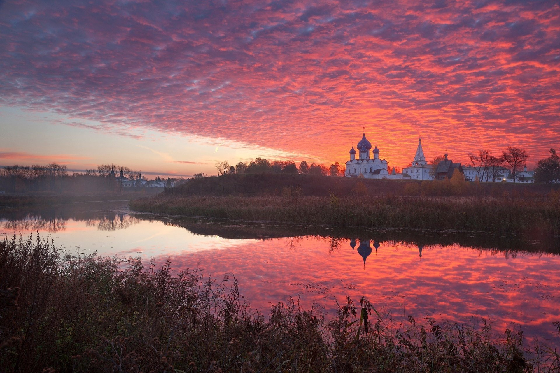 unset the sky fire church temple river reflection faith landscape