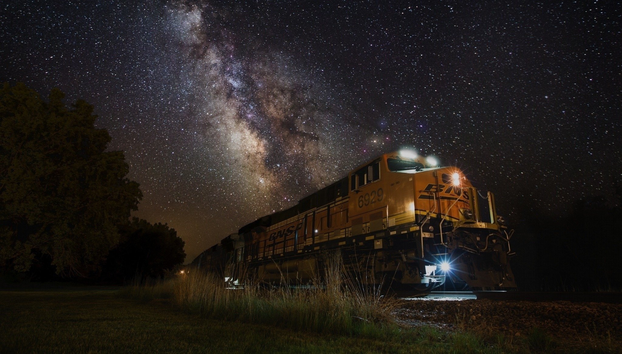 treno notte via lattea natura galassia ferrovia stelle