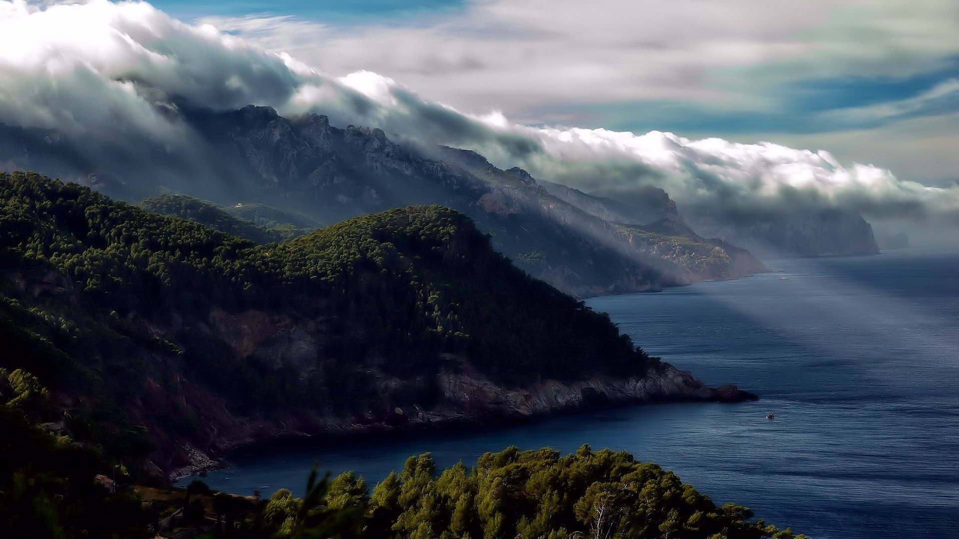 agua montañas niebla luz