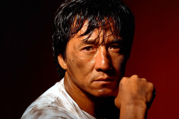 Portrait of Jackie Chan after the fight