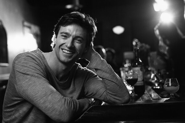 Cheery Hugh Jackman after a hard day s work