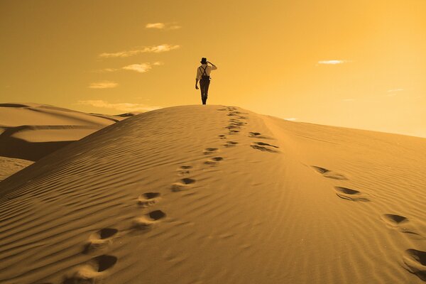 Vagabundo delirando bajo el sol abrasador del desierto