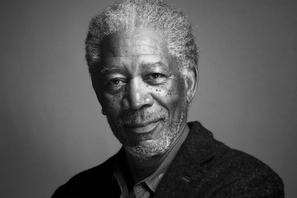 Black and white full-face shot of Morgan Freeman