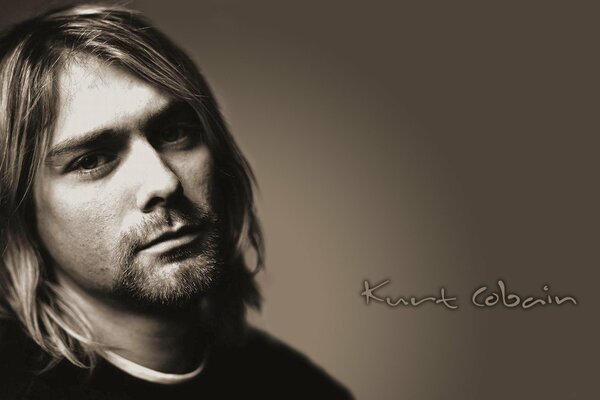 Foto von Kurt Cobain mit der Aufschrift seines Namens