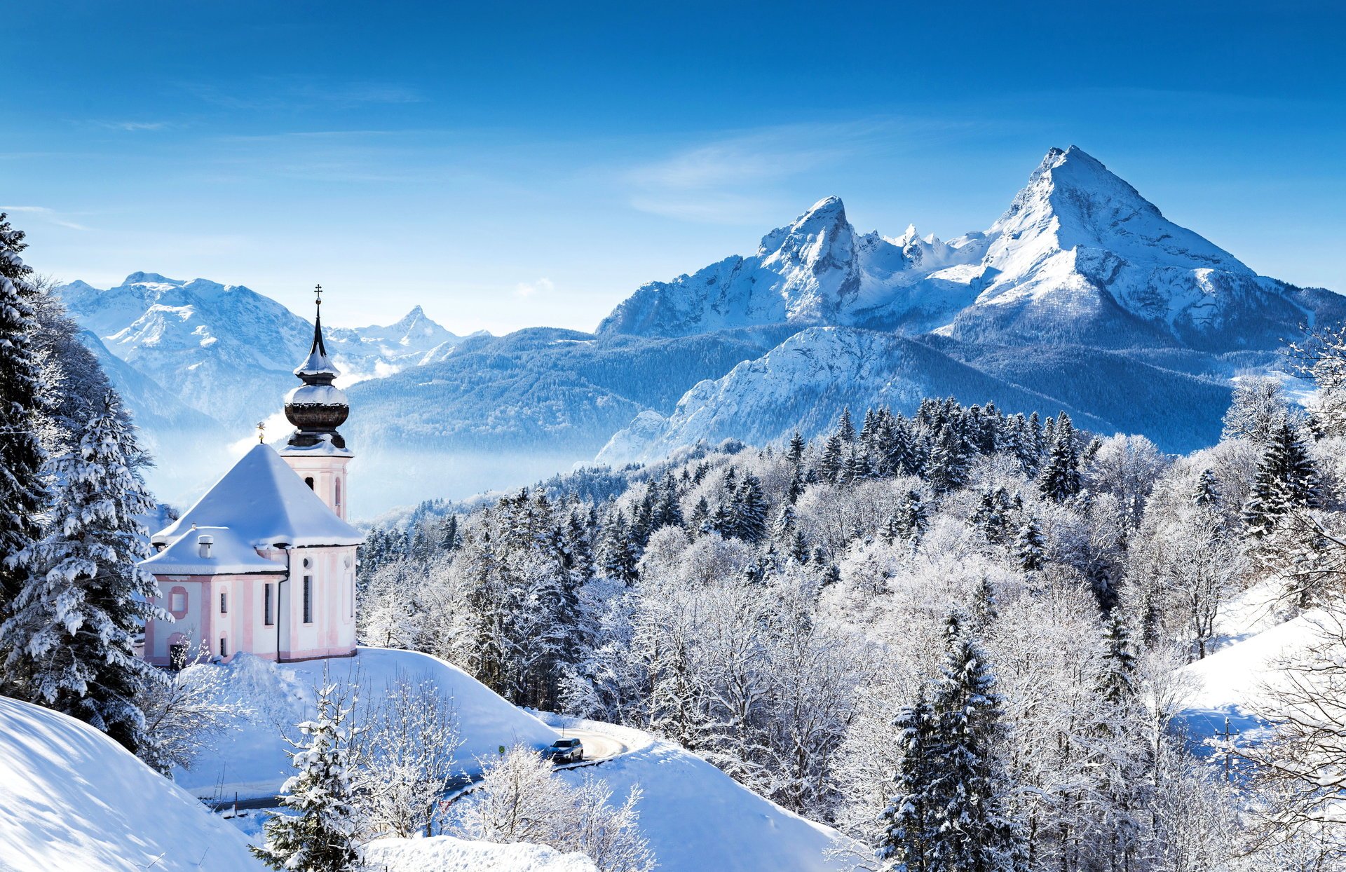 germany winter mountains forest temple bayern alps snow nature