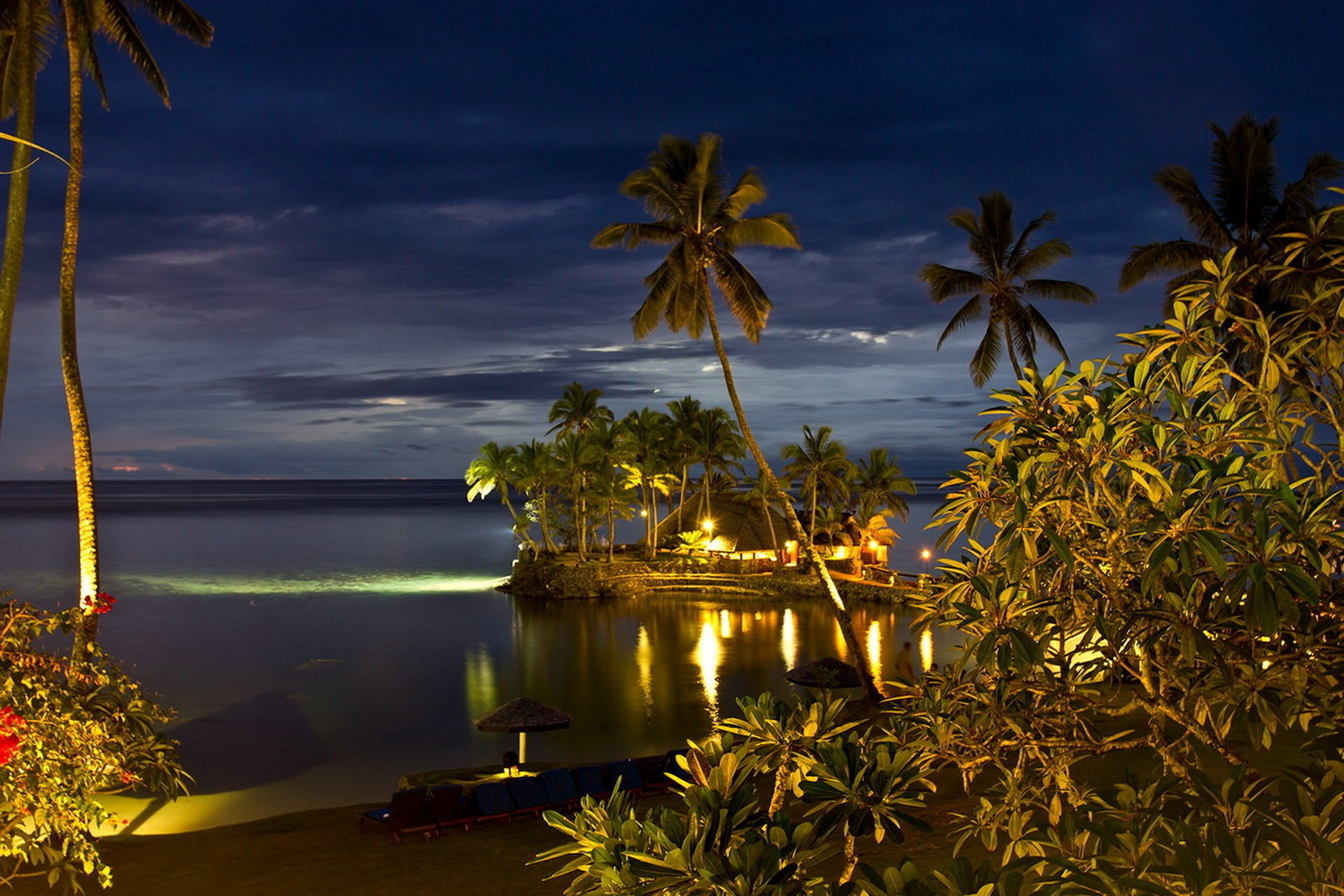 fidschi resort ozean küste palmen lichter himmel schönheit