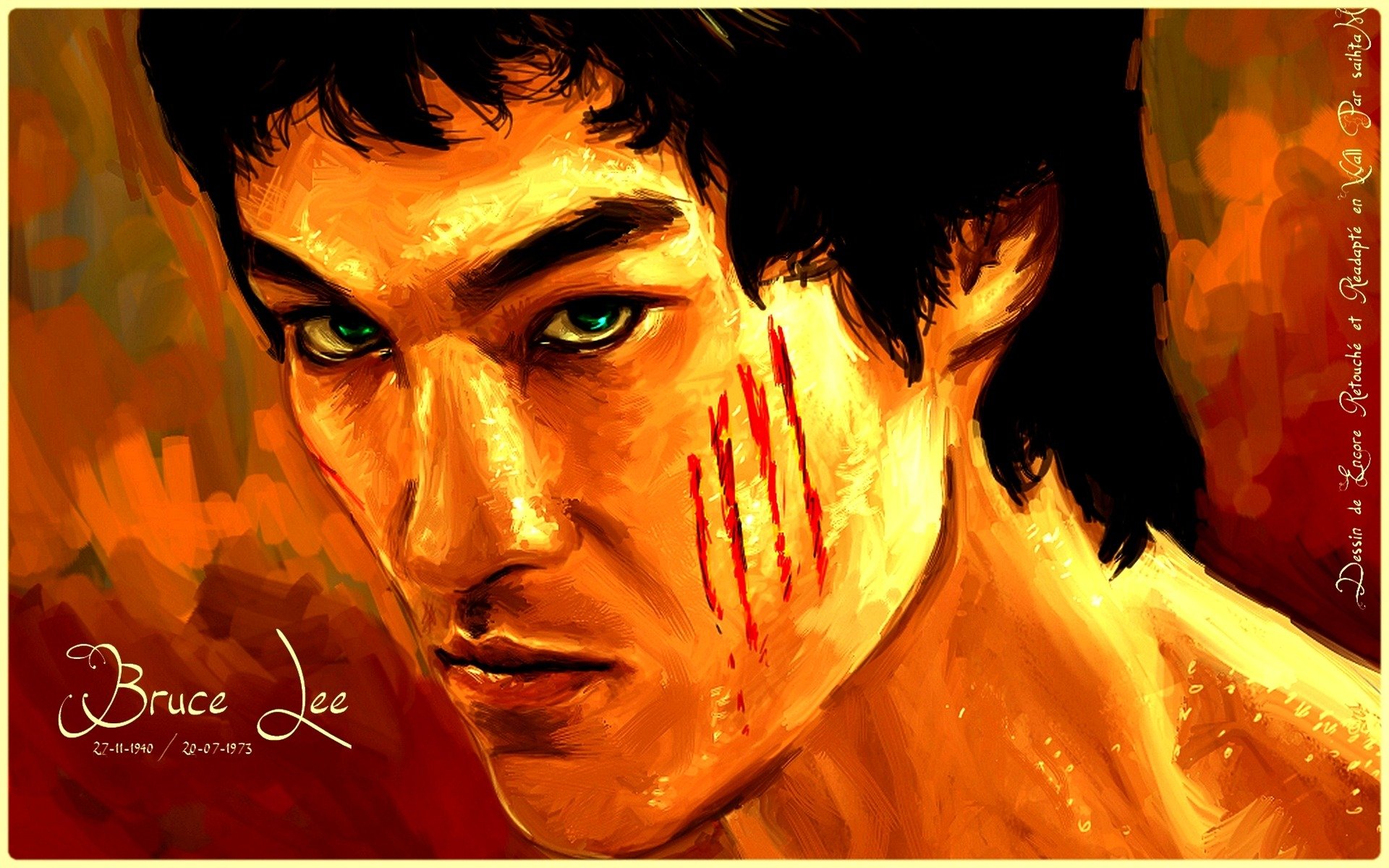 bruce lee arte widescreen luminoso bella carta da parati sguardo occhi drago faccia