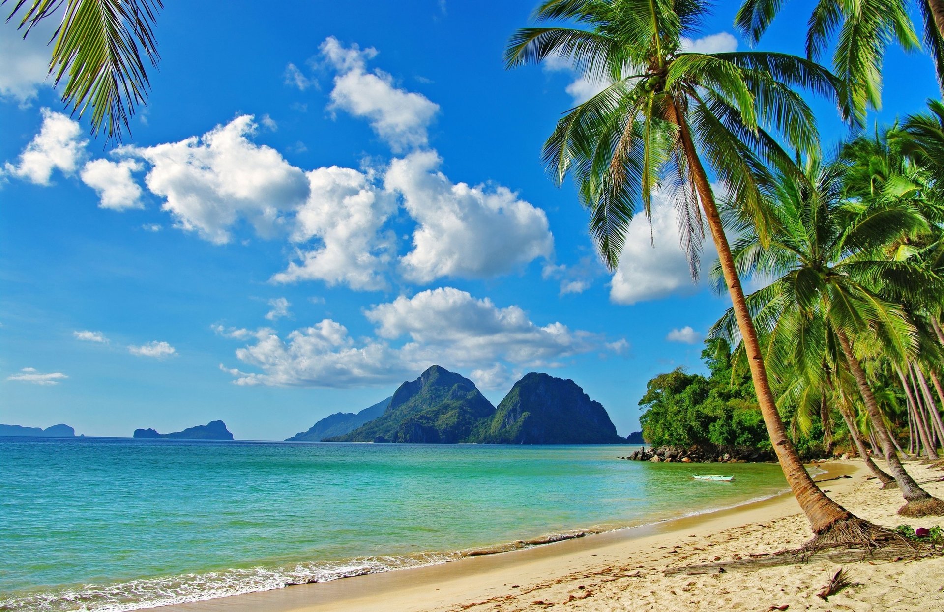 nature mountains the ocean beach tropics palm trees stones the sky clouds paradise stay resort