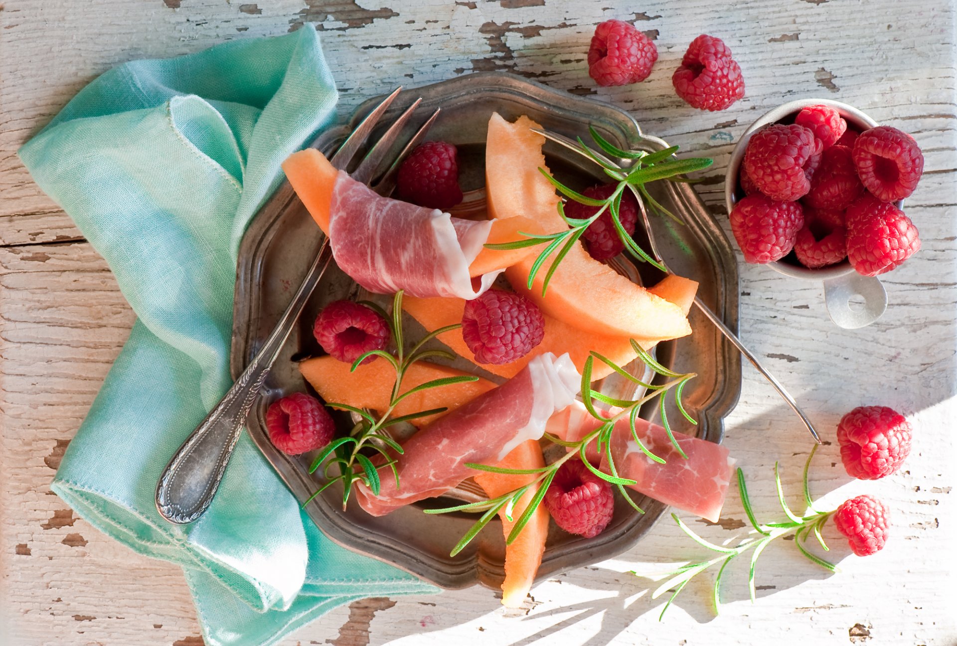 salat melone schinken himbeeren beeren