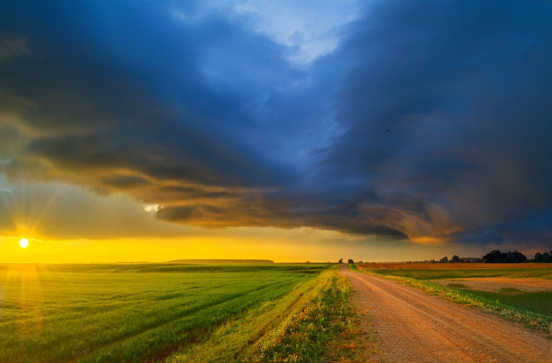 green field serge dombrowski the sky clouds horizon