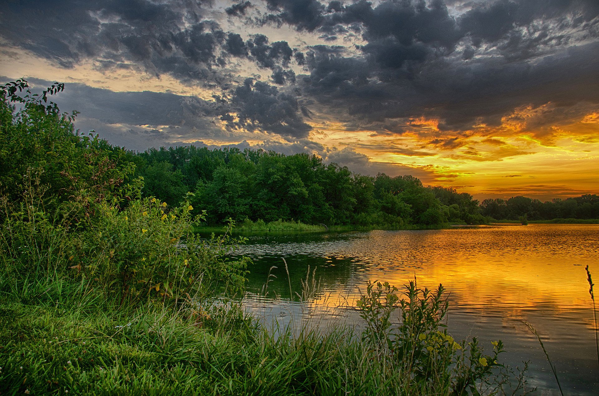 natur sommer see teich bäume sonnenuntergang wolken wolken