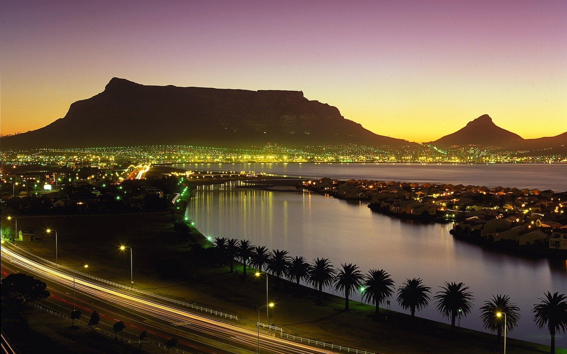 cape town south africa night lights palm trees shore beautiful