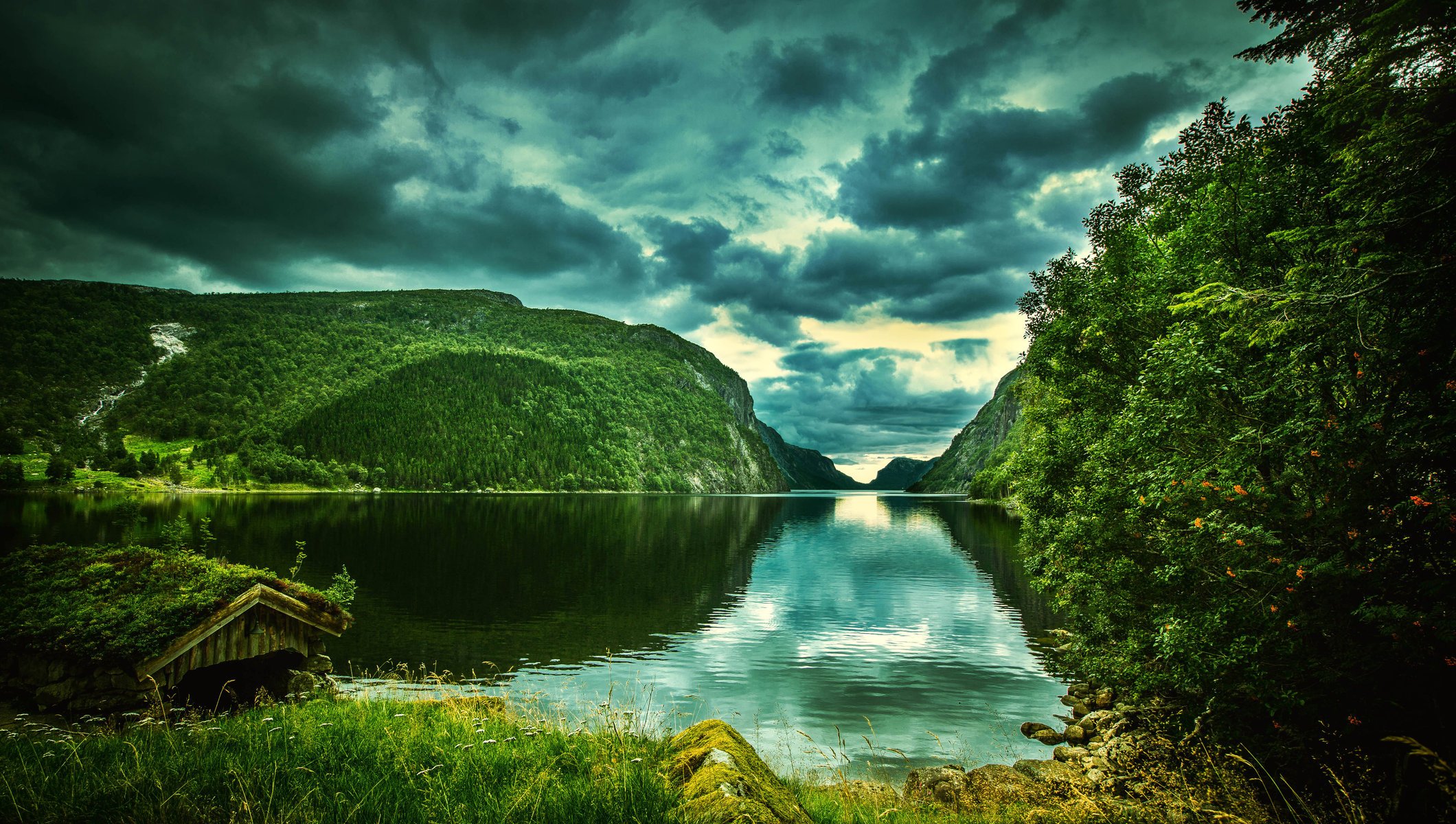 rogaland norway landscape mountains lake forest clouds nature