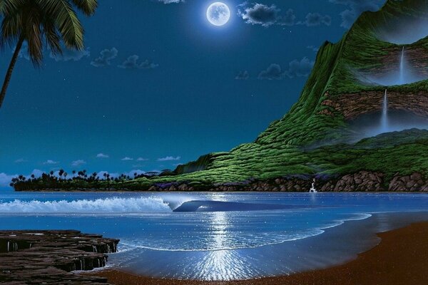 Paysage fantastique sous le clair de lune