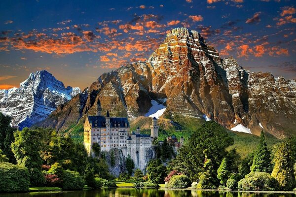 Very beautiful castle on the background of mountains