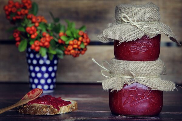 Jars of jam. Ashberry