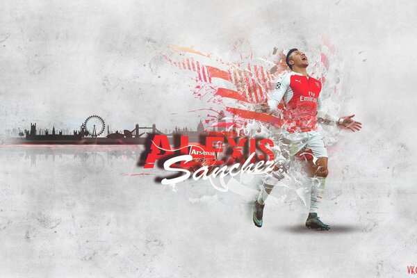 Le footballeur Alexis Sanchas sur fond de Londres