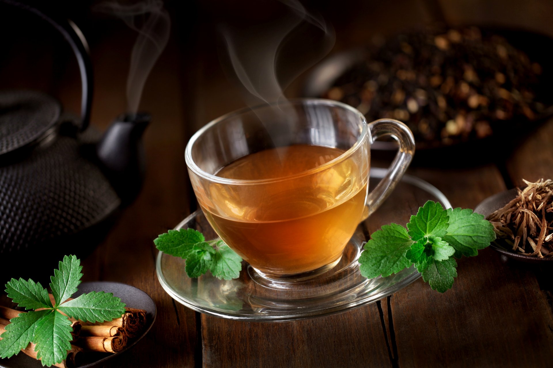 tè tazza vapore menta piattino cannella teiera infusore