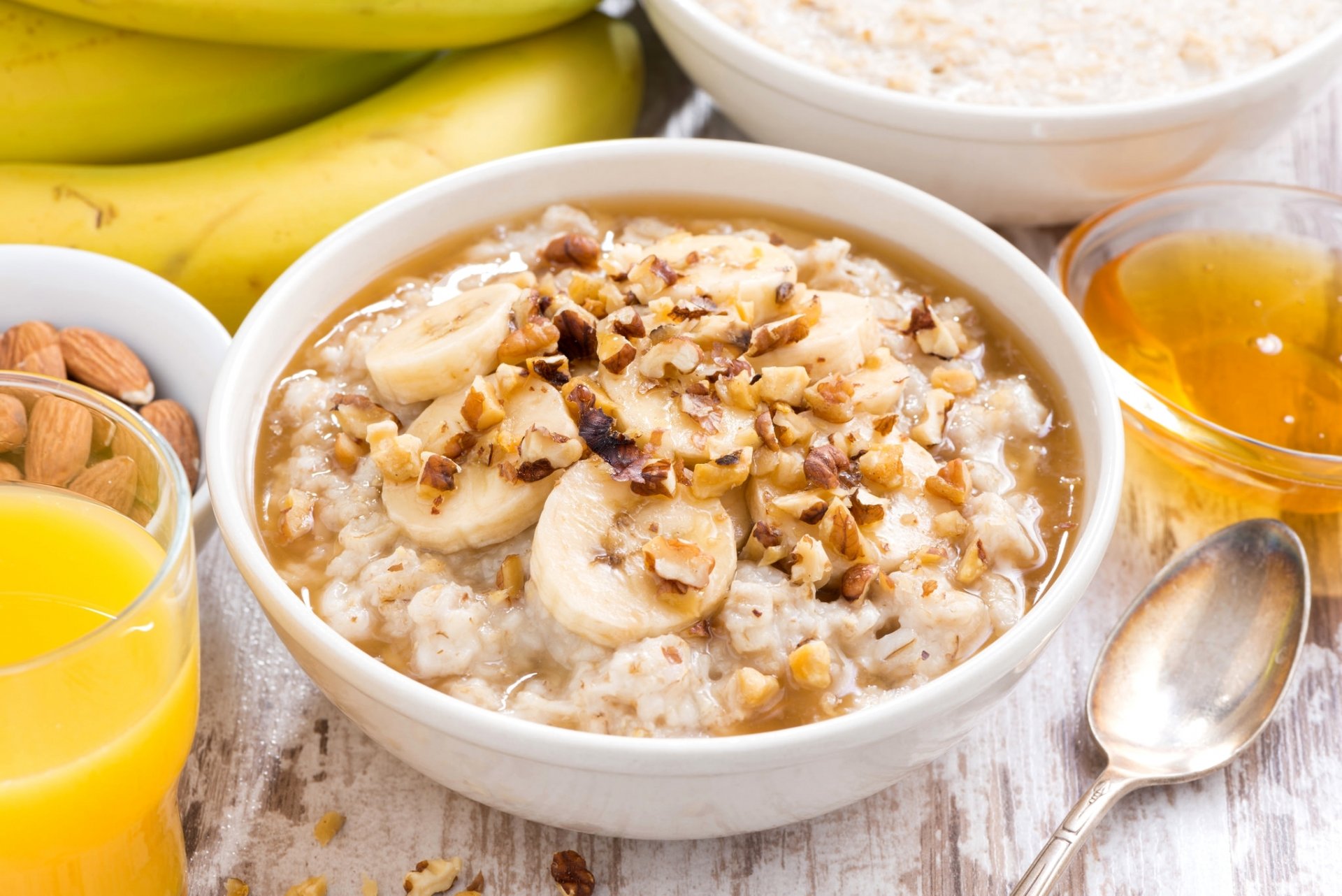 avena gachas de avena plátanos miel nueces