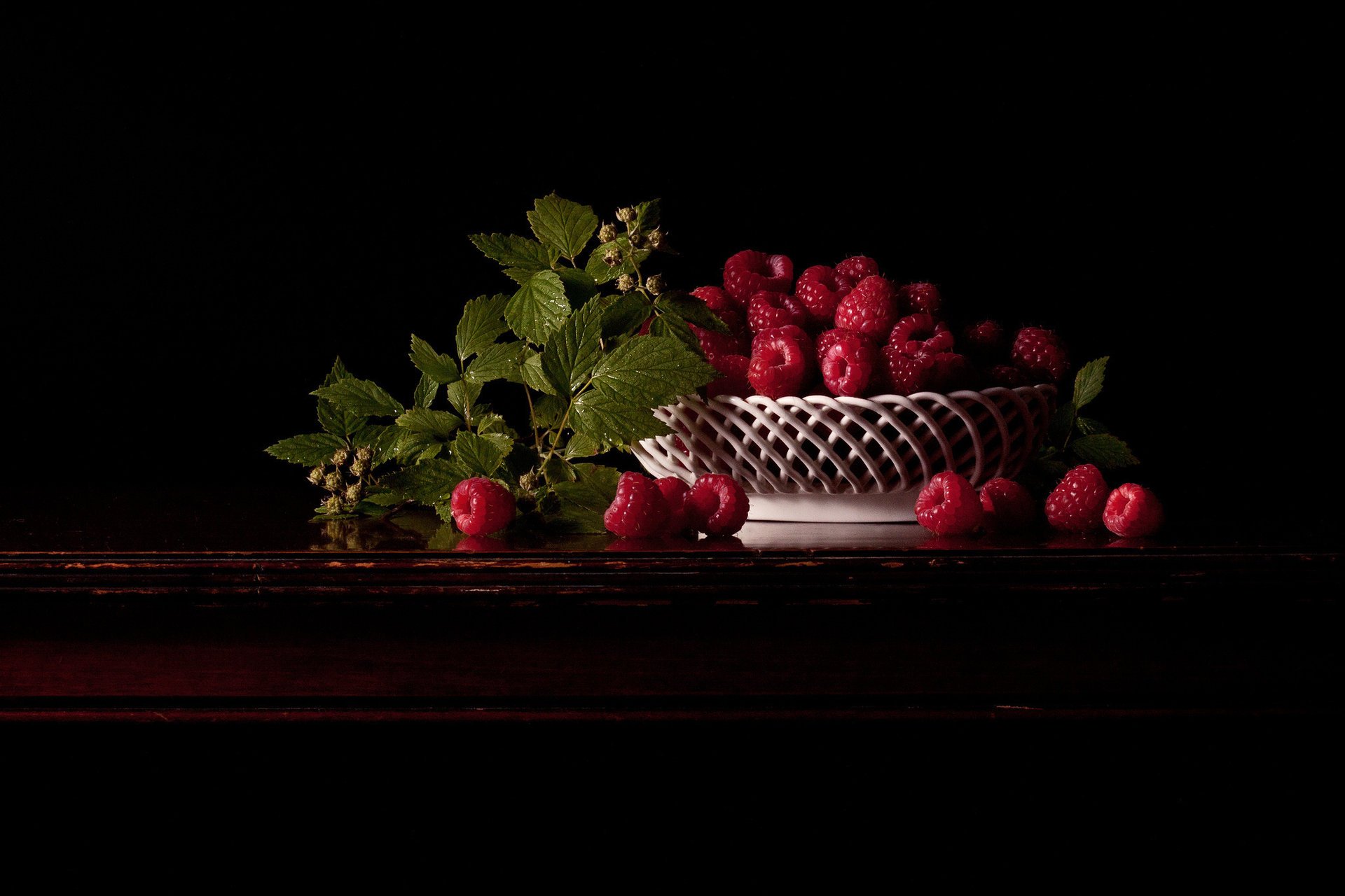 raspberry table the dark background