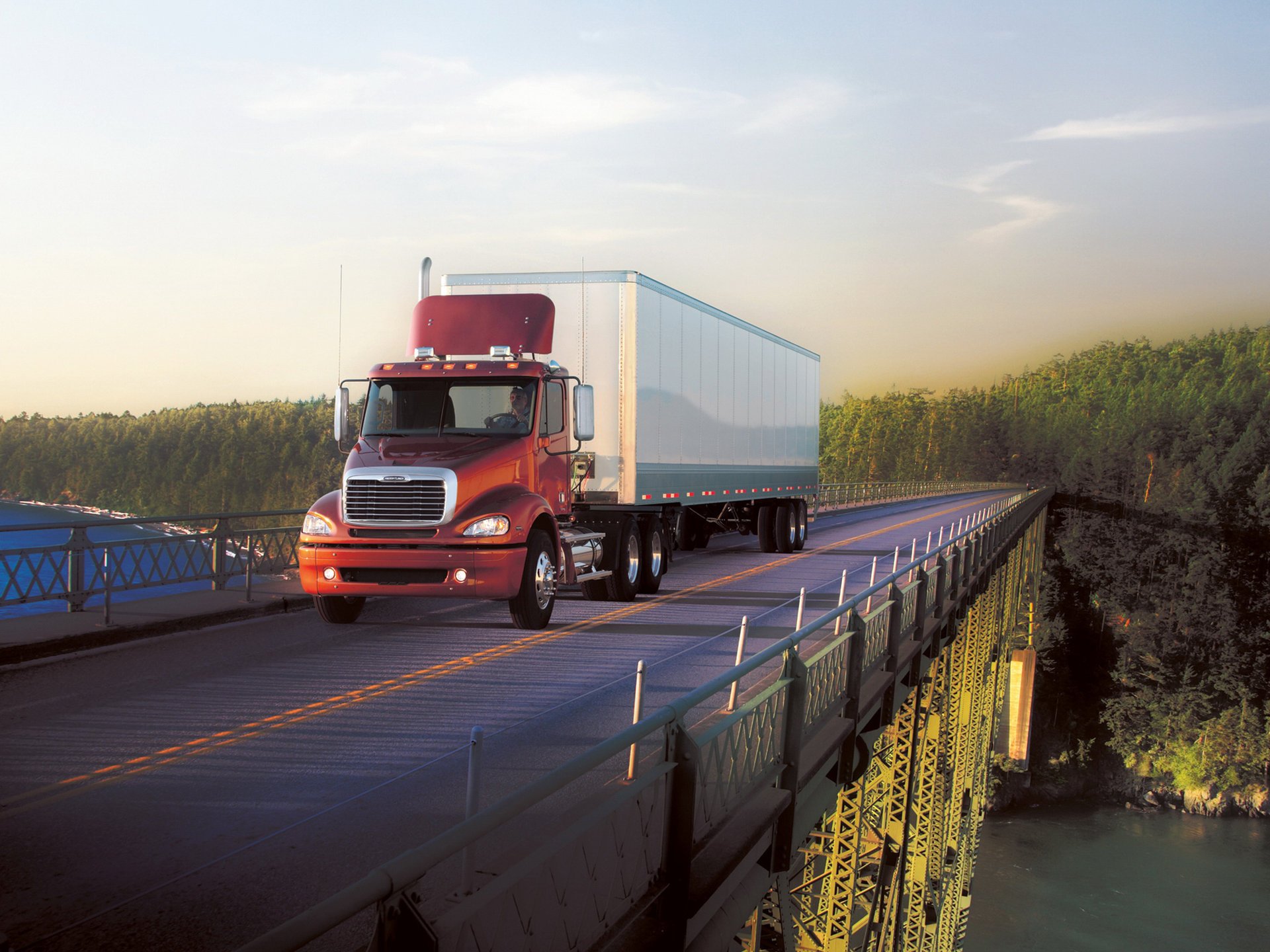 freightliner camion tracteur route camion usa pont rivière