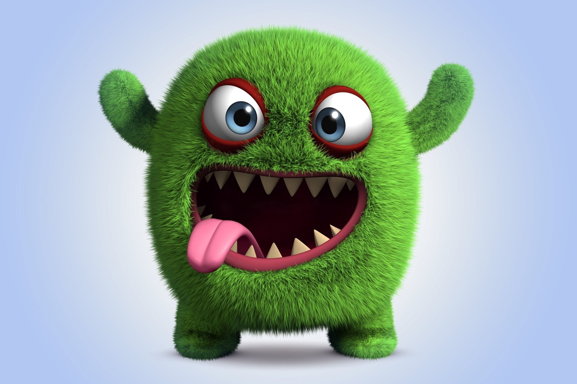 monster teeth language green fluffy eye