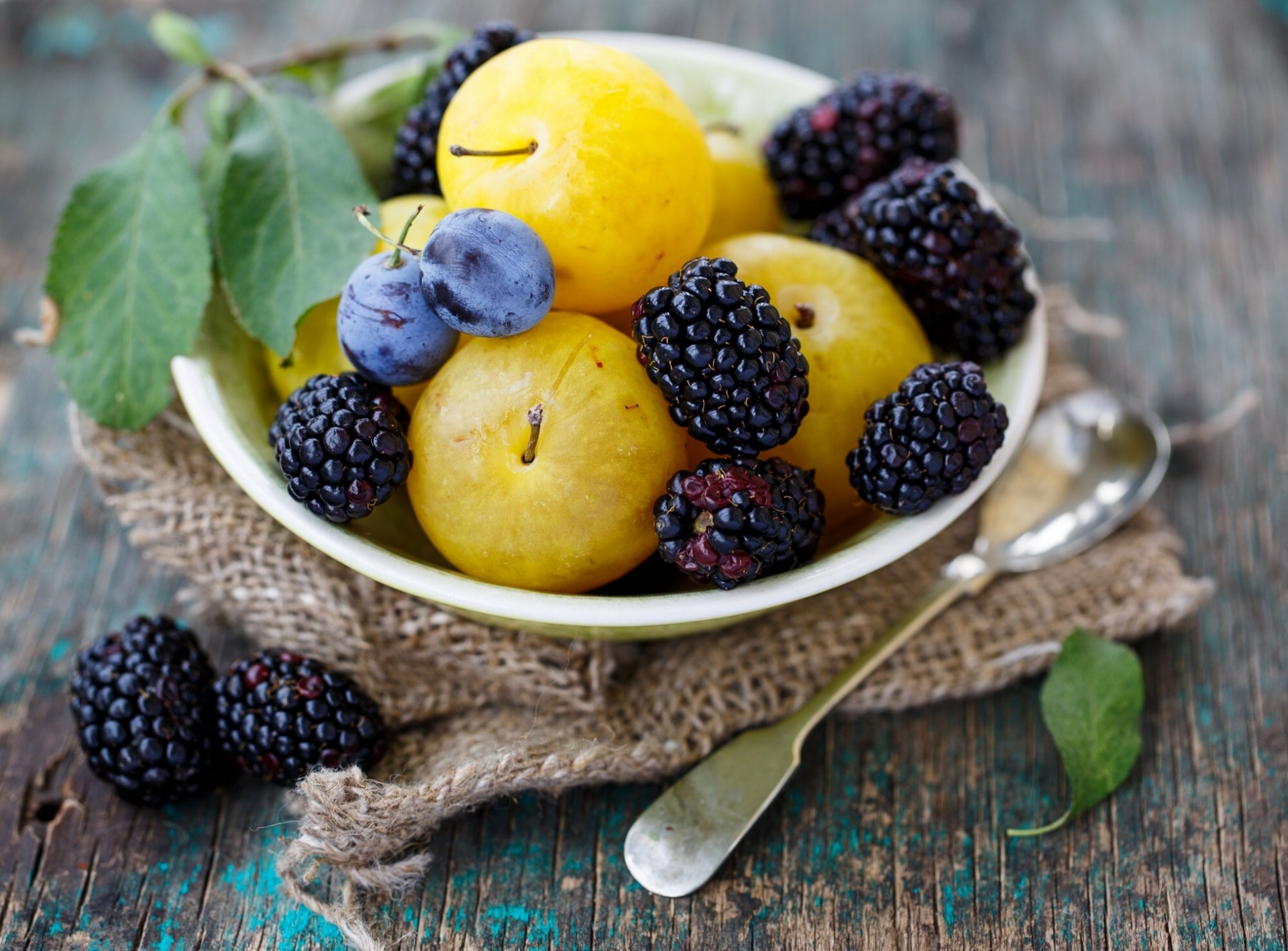 plum blackberry berries spoon