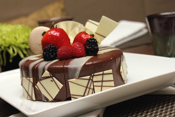 Chocolate cake decorated with berries