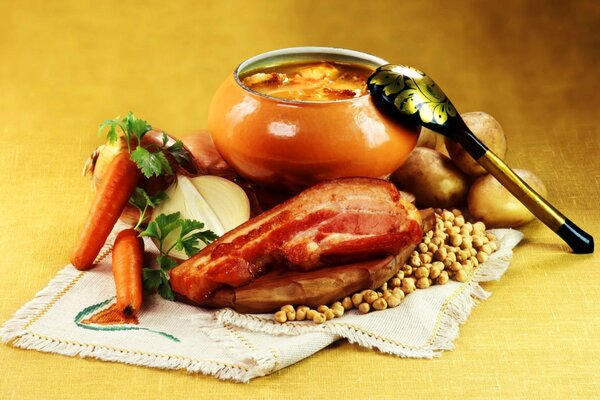 Stew with meat and vegetables in a pot