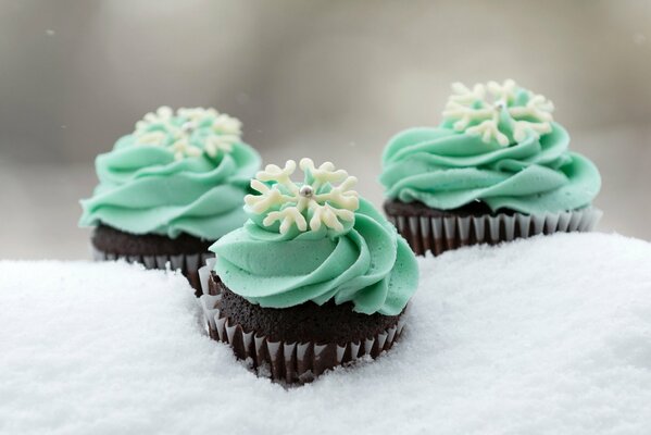 Sweet cupcakes with snowflake