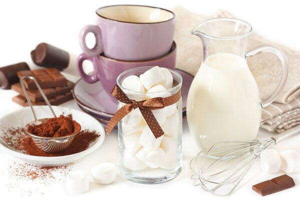 Lait chocolat cacao guimauve tasses