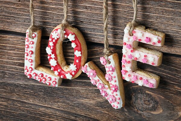 Cookies with icing letters love