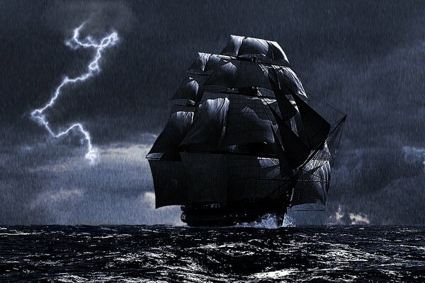 A ship with black sails