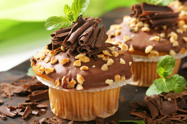 Cupcakes covered with chocolate icing