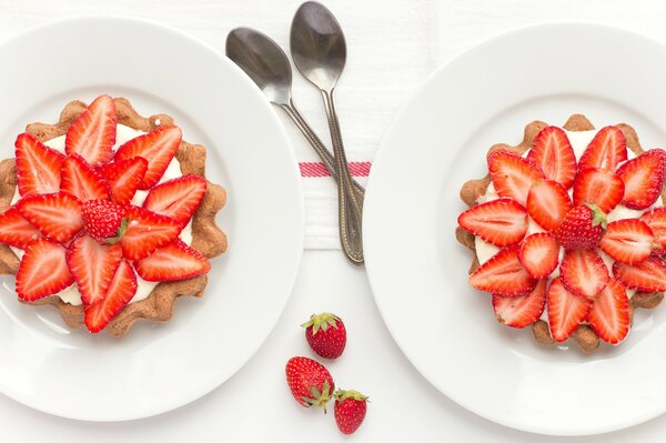 Törtchen mit Erdbeeren auf weißem Teller