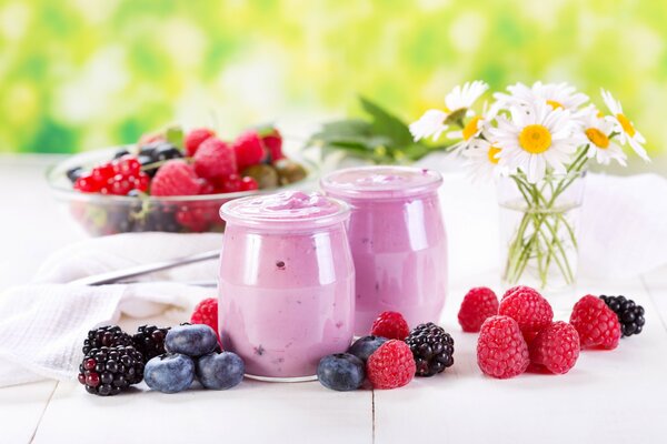 Two jars of fruit yogurt