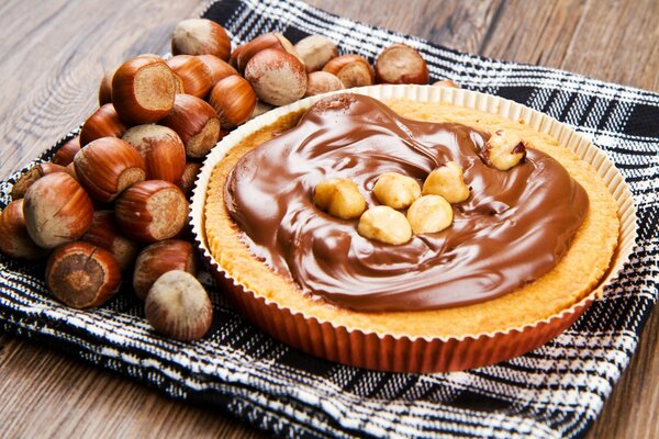 Baked pie with hazelnuts