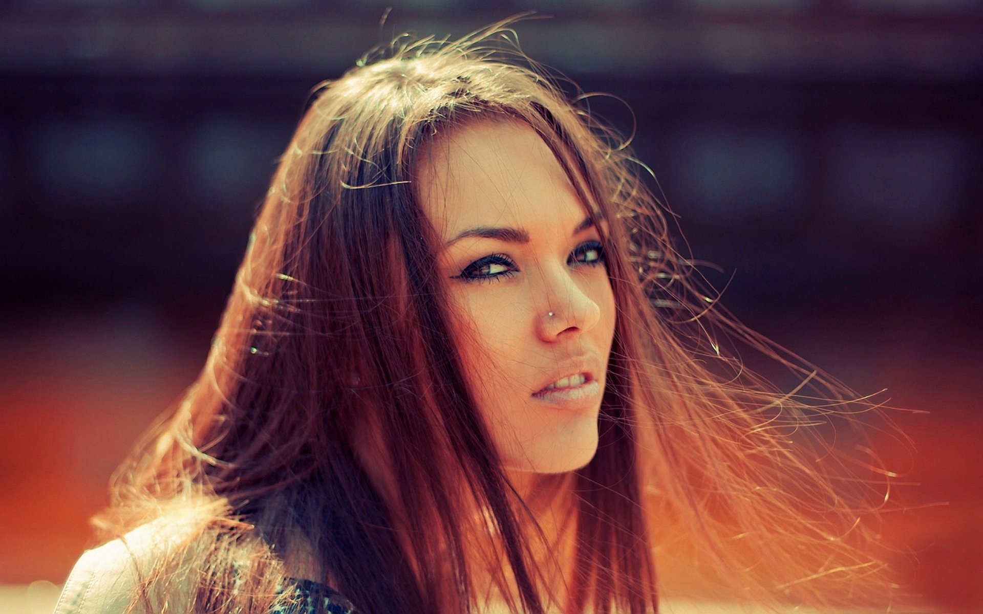 girl beautiful eyes view lips piercing wind