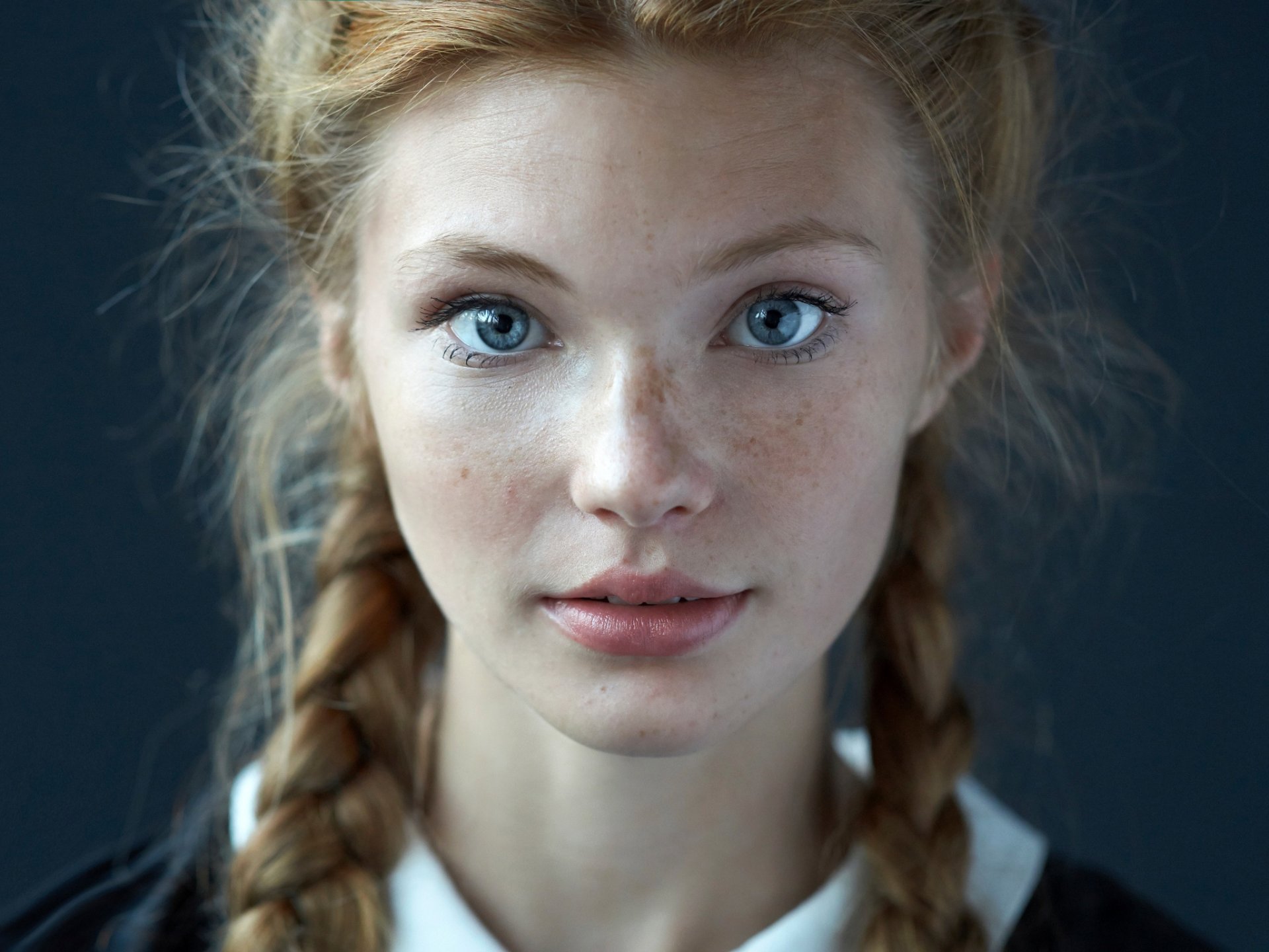 dasha portrait freckles pigtails cute cutie