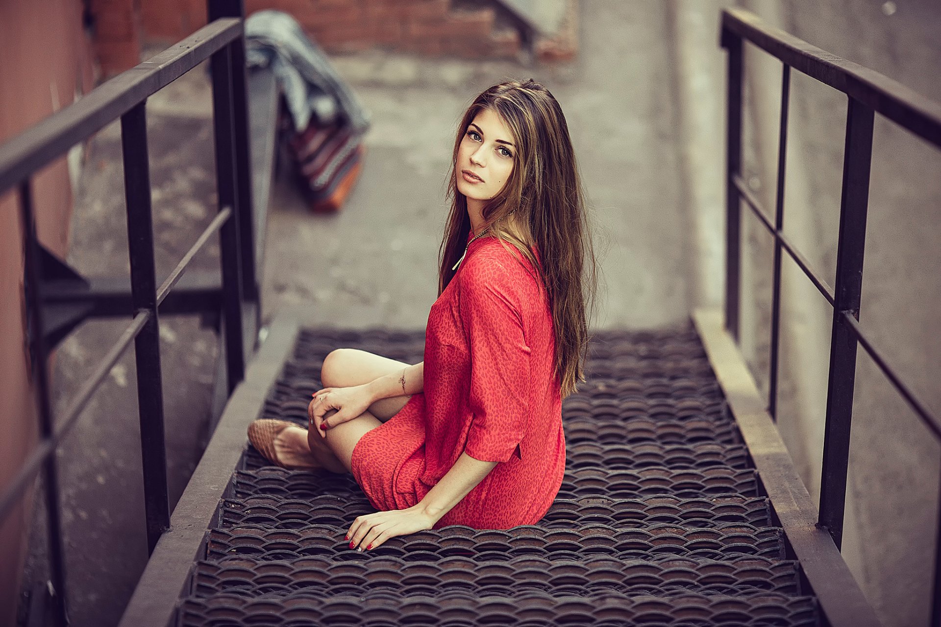 moscow town stairs a step girl in red