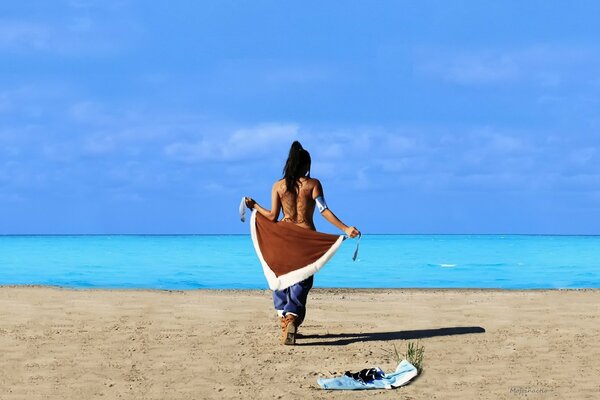 Ragazza sulla spiaggia in costume da bagno