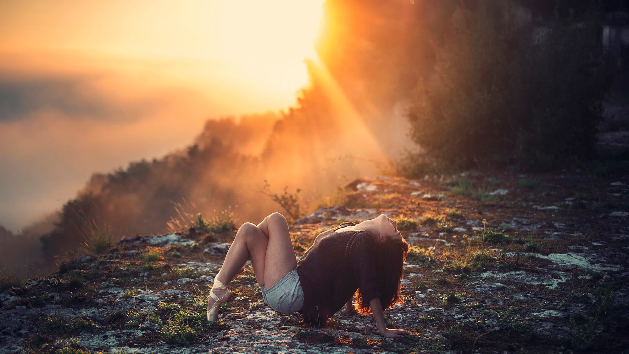 ballerina tanz spitzenschuhe bewegung sonnenuntergang