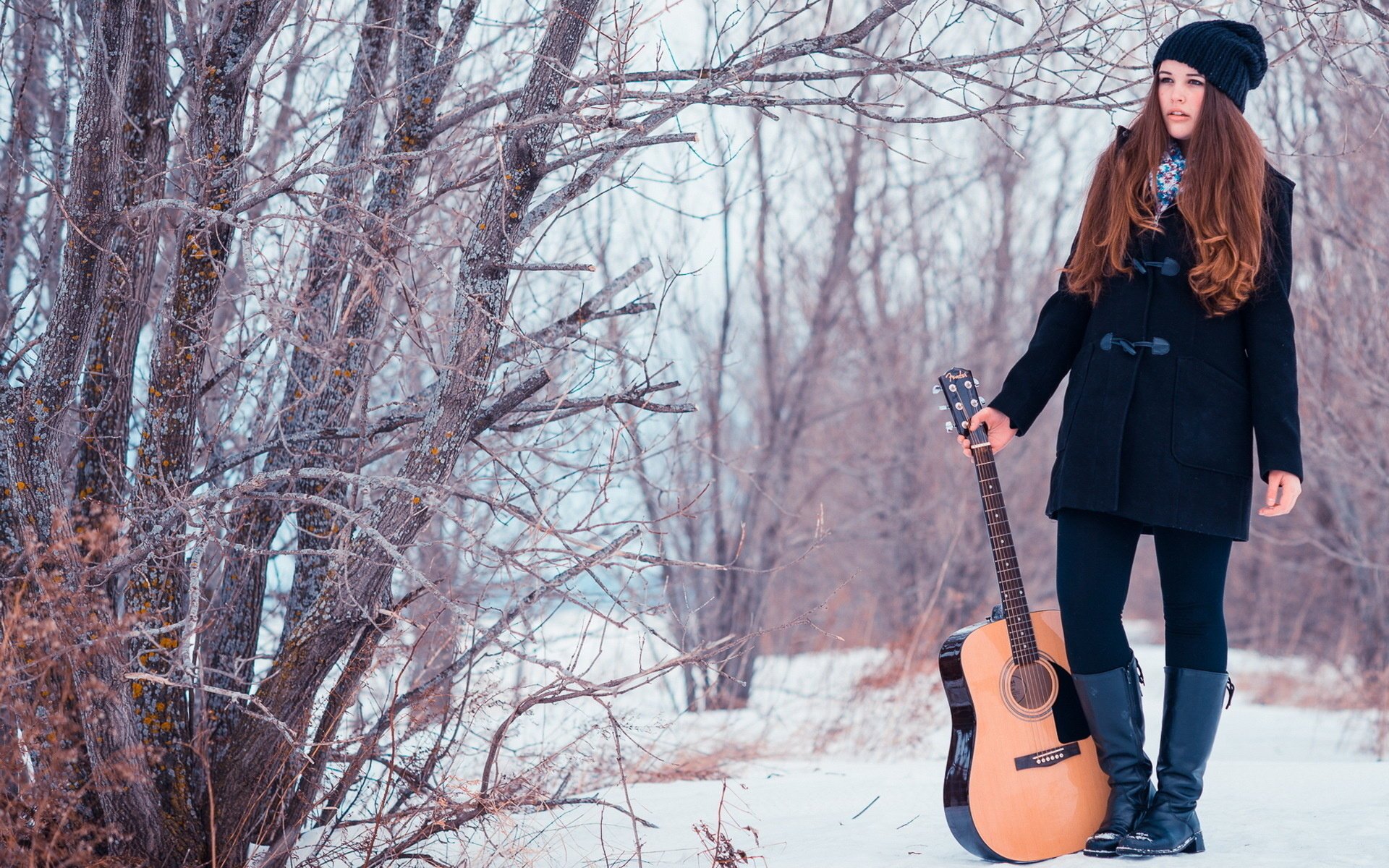 girl guitare snow